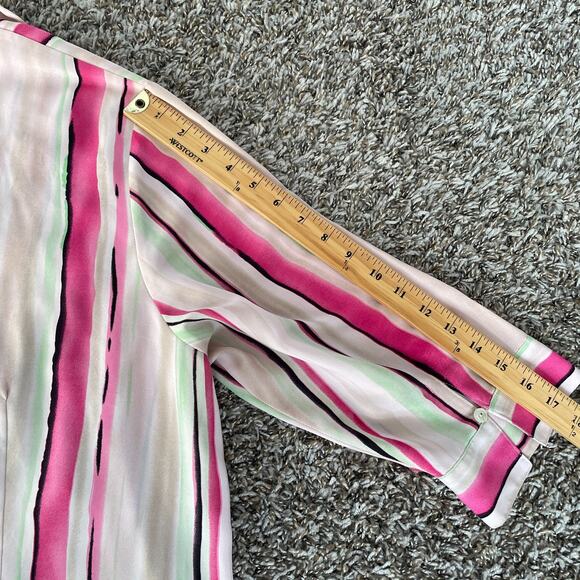 Dress Barn Blouse Plus Size 1X White Pink Green Stripe Button Long Sleeve Office - Picture 15 of 15